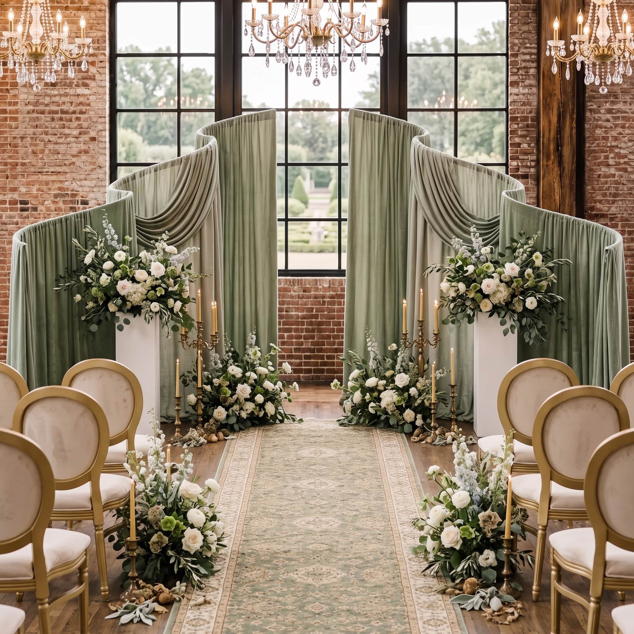 RoseyTime Green Colors Wavy/Wave Wedding Backdrop Drapes Set 16pc