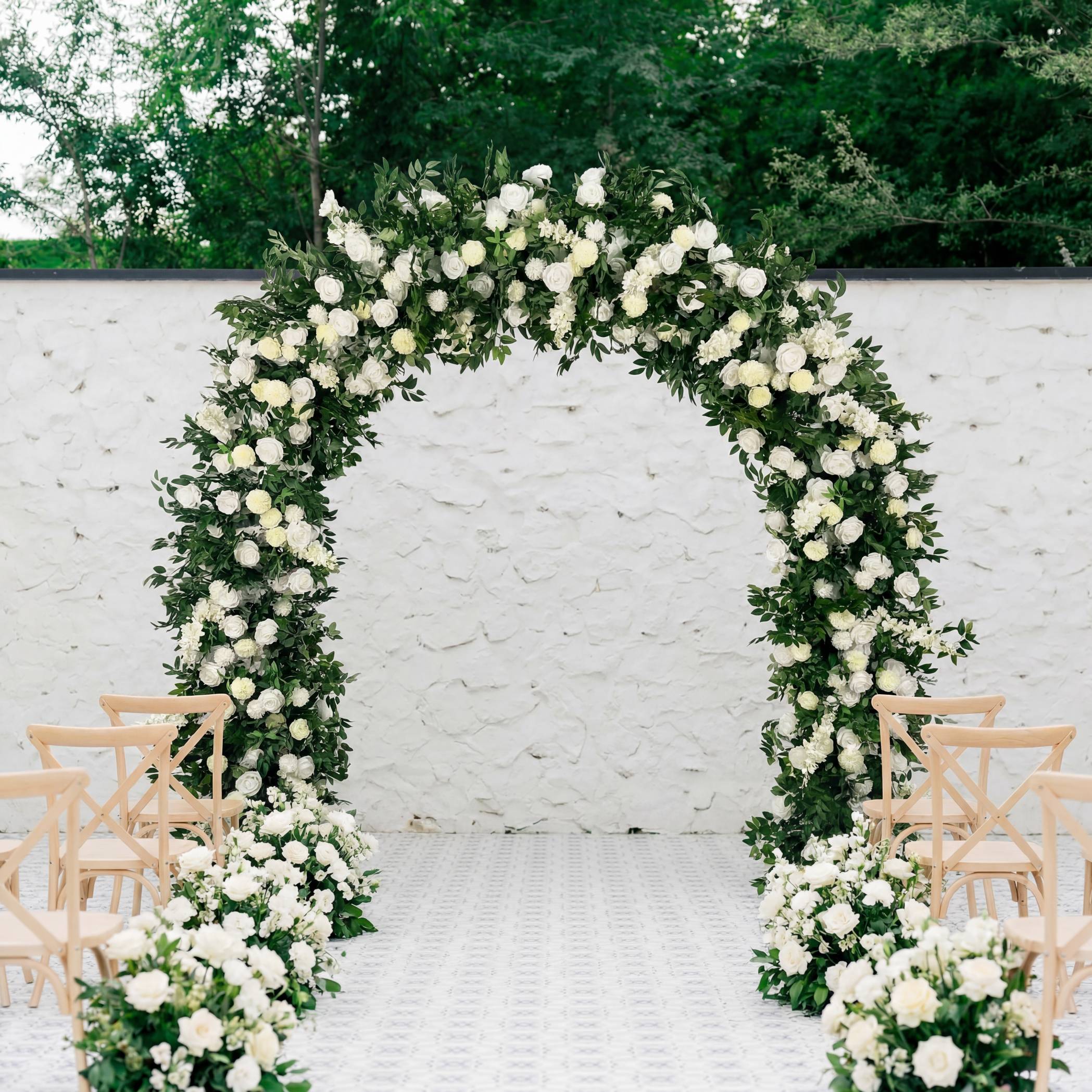 RoseyTime White&Green Flower Round Arch With Frame #RTA068