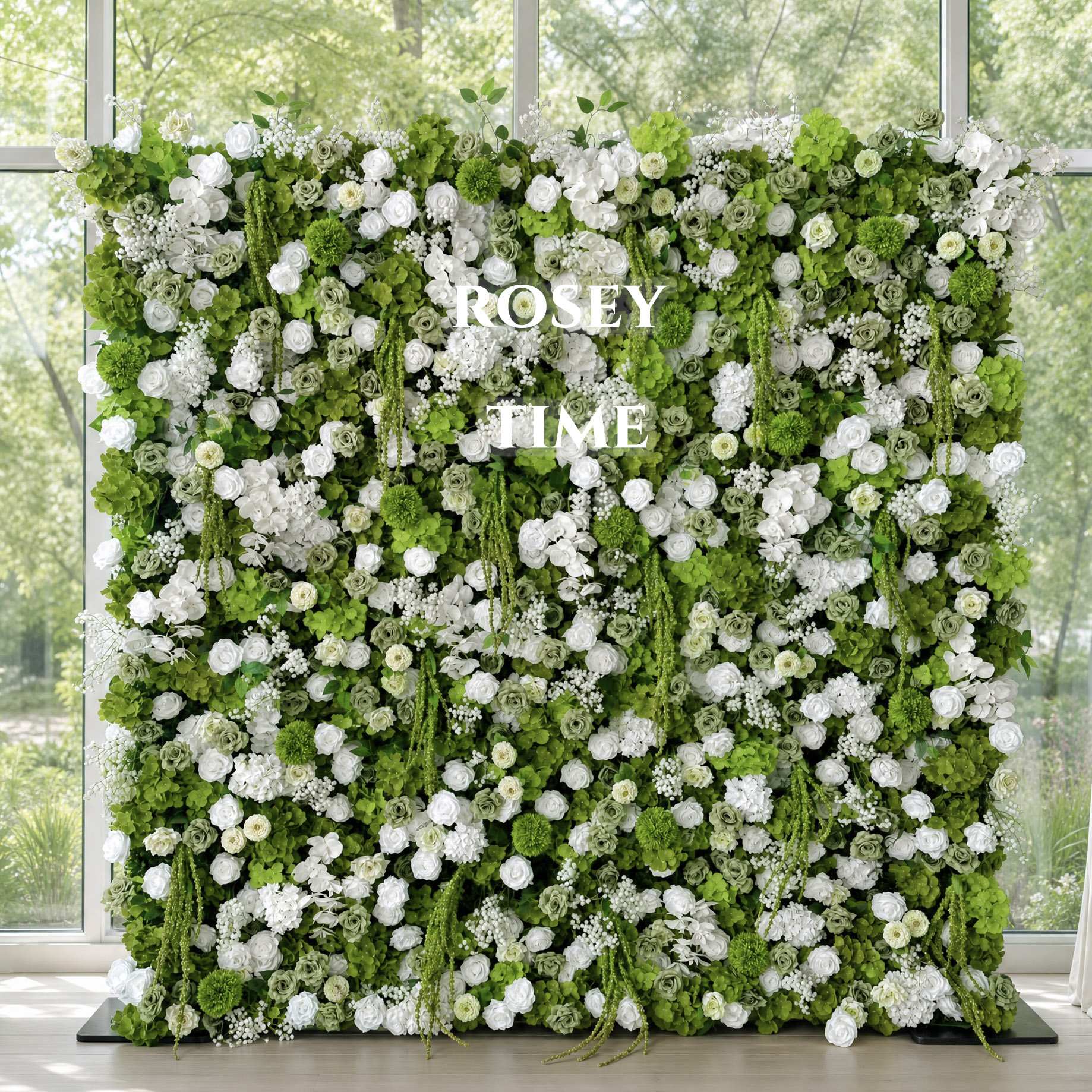 Roseytime 5D White&Green Flower Wall Roll Up Fabric Back #RTW251