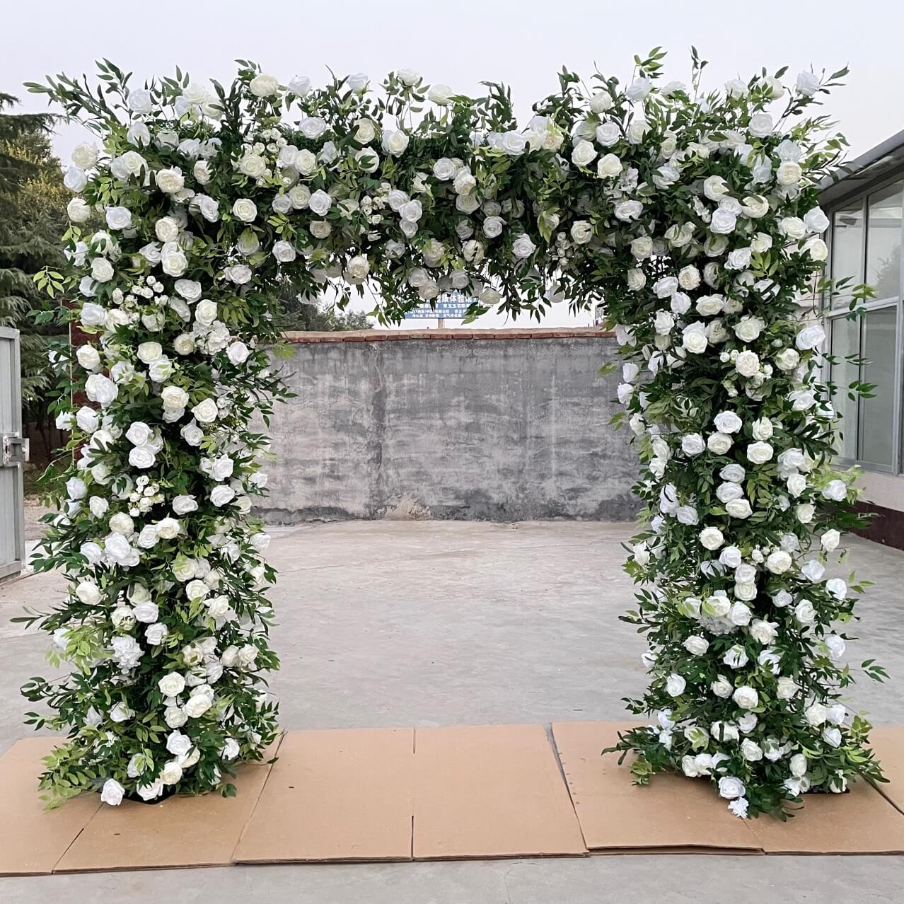 white green square flower arch