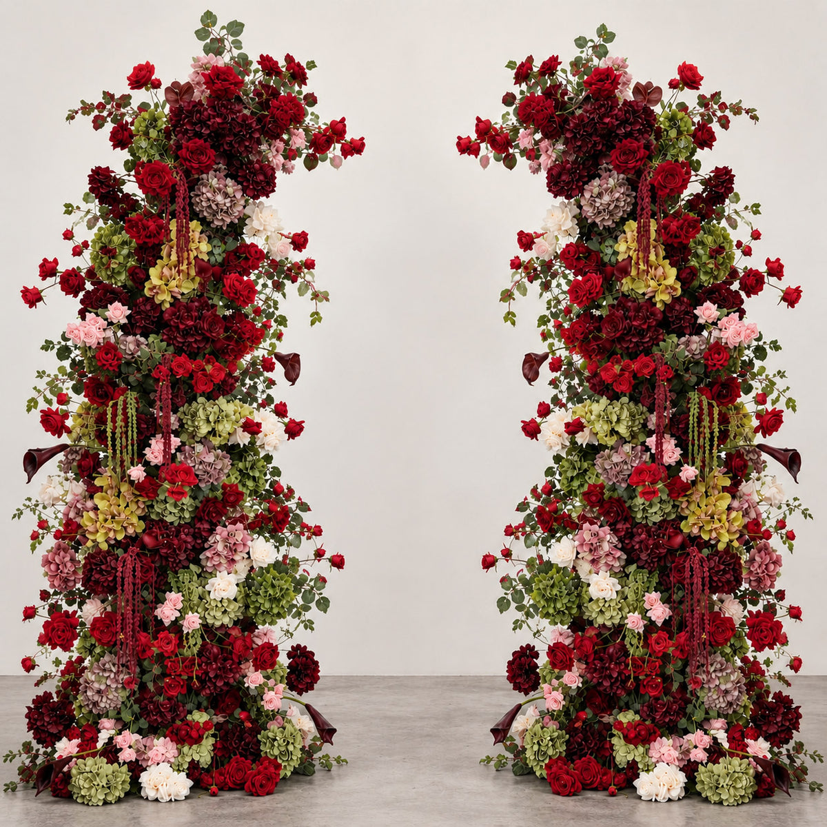 Roseytime Burgundy Verona Flower Pillars Arch with Frame #RTP167