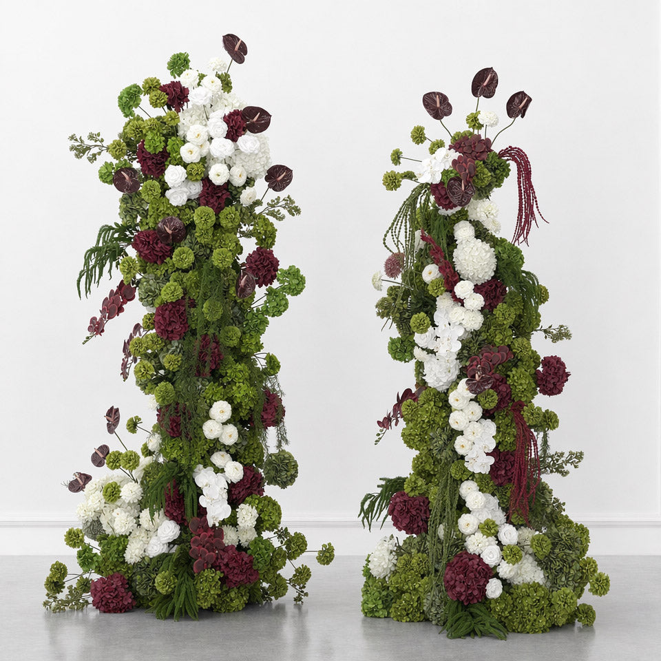 Roseytime Willow& Garnet Flower Pillars Arch with Frame #RTP154