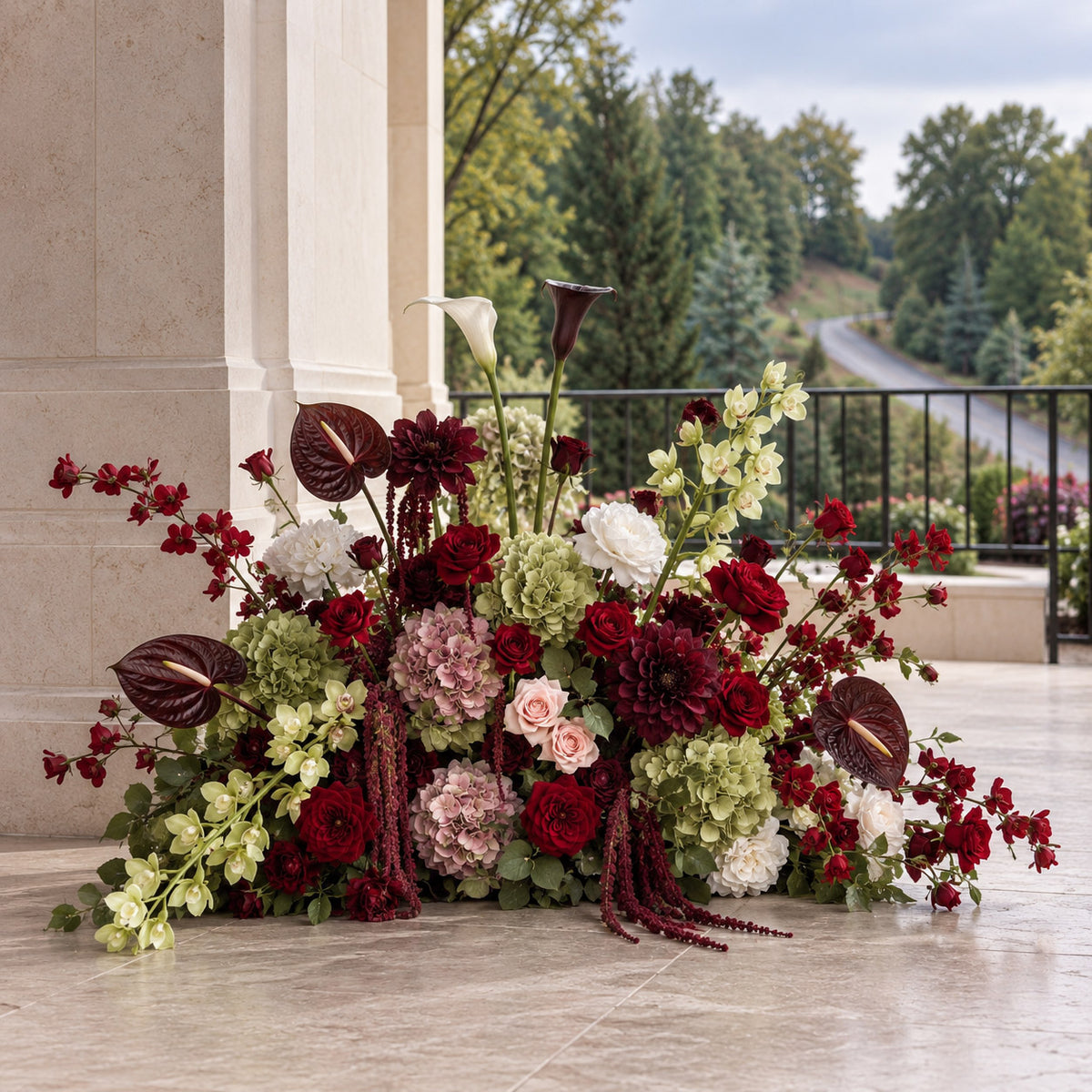 Roseytime Burgundy Verona Floor Flower Wedding Aisle Arrangement #RTF044