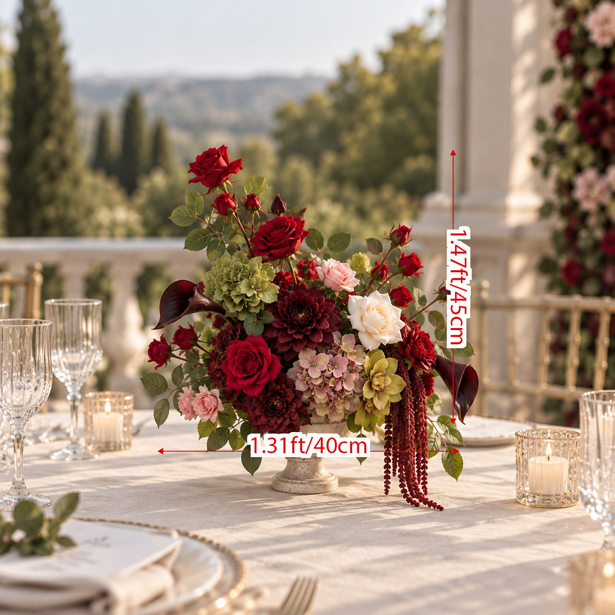 Roseytime Burgundy Verona Table Flower Arrangement #RTT049