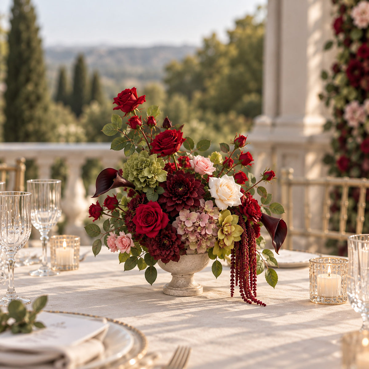 Roseytime Burgundy Verona Table Flower Arrangement #RTT049