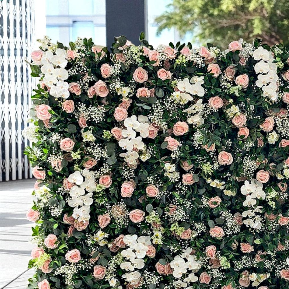 Roseytime 5D Greenery Pink Flower Wall Roll Up Fabric Back #RTW354