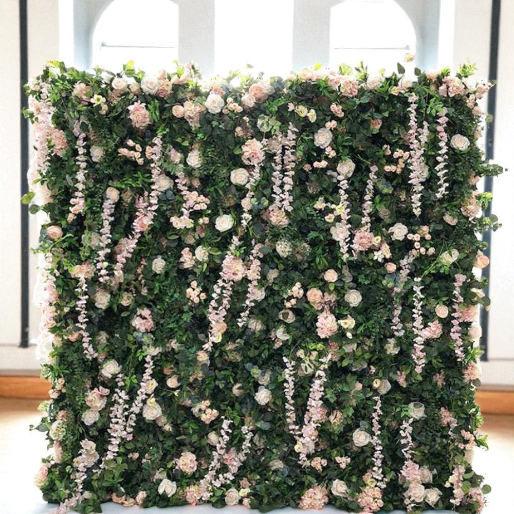 Roseytime 5D Greenery Pink Flower Wall Roll Up Fabric Back #RTW353