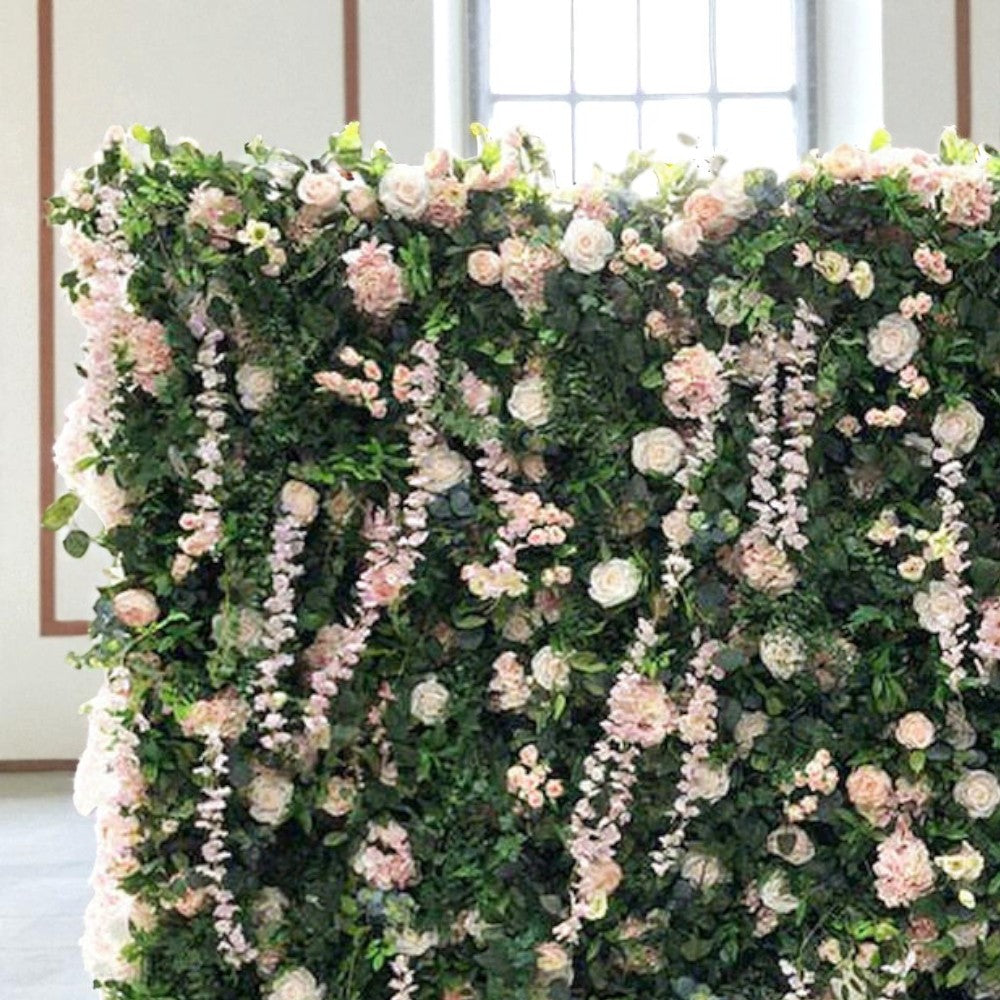 Roseytime 5D Greenery Pink Flower Wall Roll Up Fabric Back #RTW353