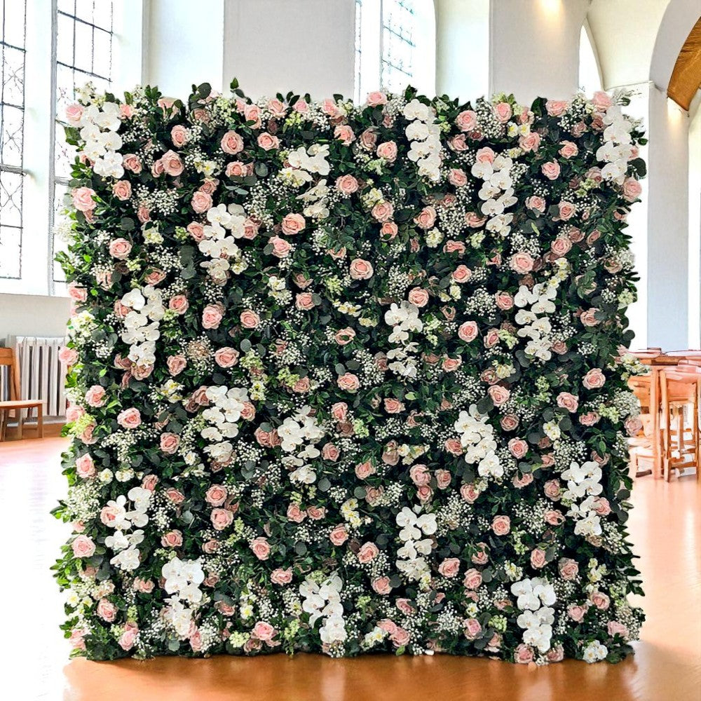 Roseytime 5D Greenery Pink Flower Wall Roll Up Fabric Back #RTW354