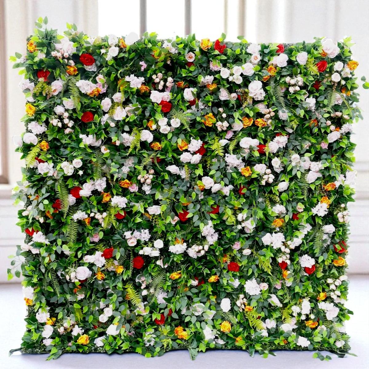 Roseytime 5D Greenery White Rose With Light Pink Flower Wall Roll Up Fabric Back #RTW359