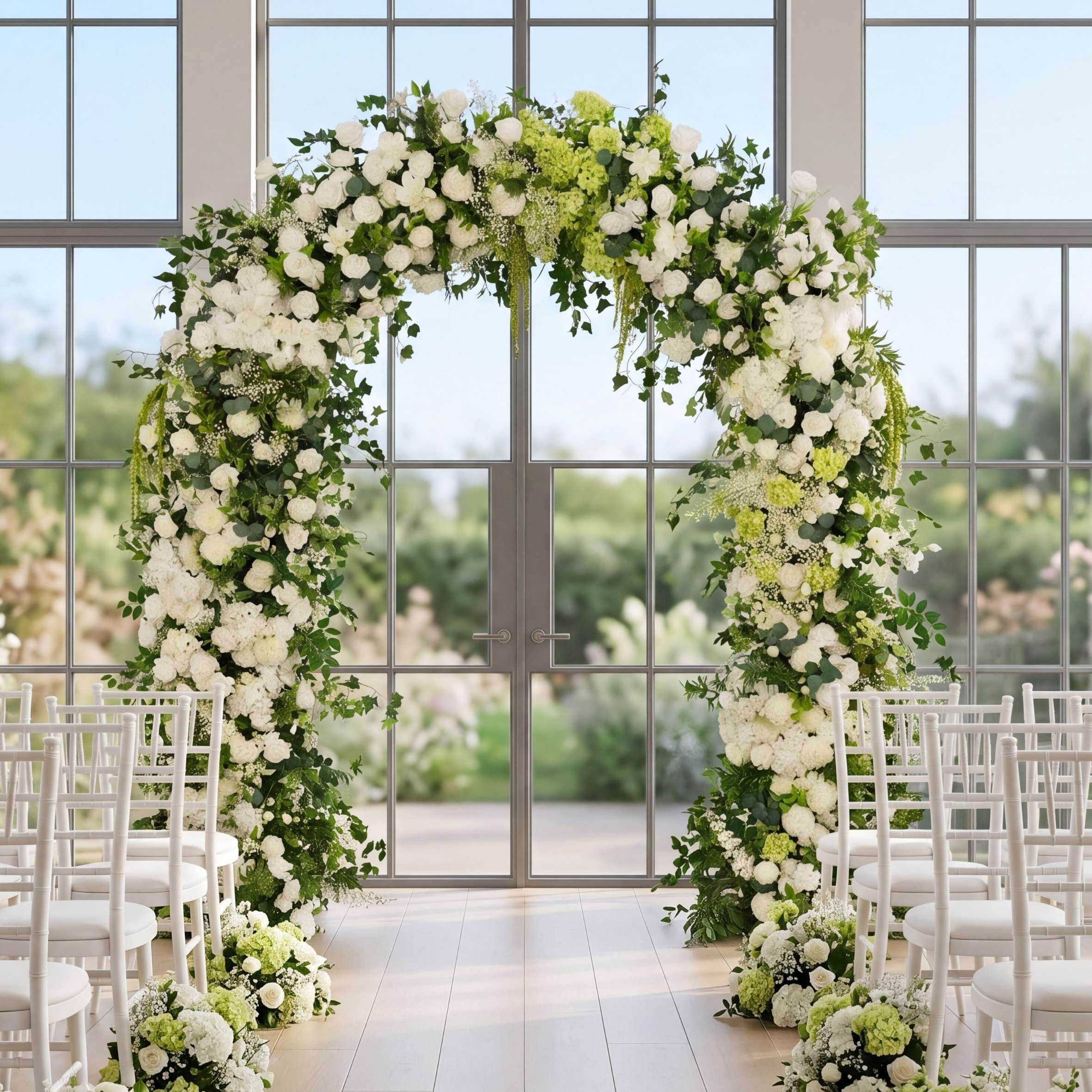 RoseyTime White&Green Arch n-shape Flower Round Arch #RTA368