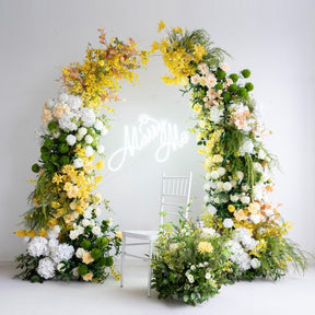 RoseyTime Green Yellow Flower Pillars Arch with Frame #RTP036