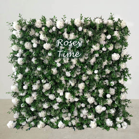 Roseytime White&Green Flower Wall Roll Up Fabric Back #RTW197