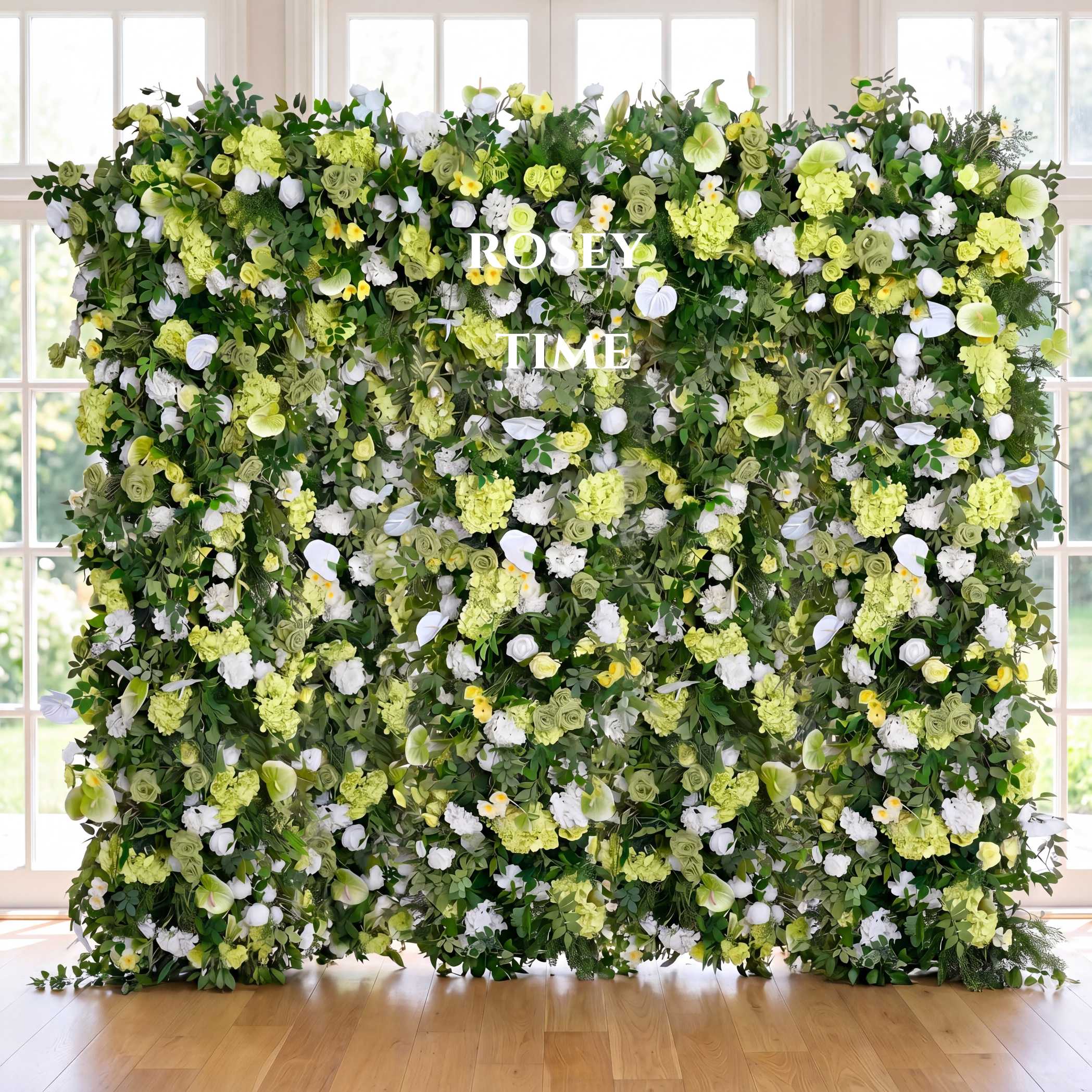 Roseytime 5D White&Green Flower Wall Roll Up Fabric Back #RTW187