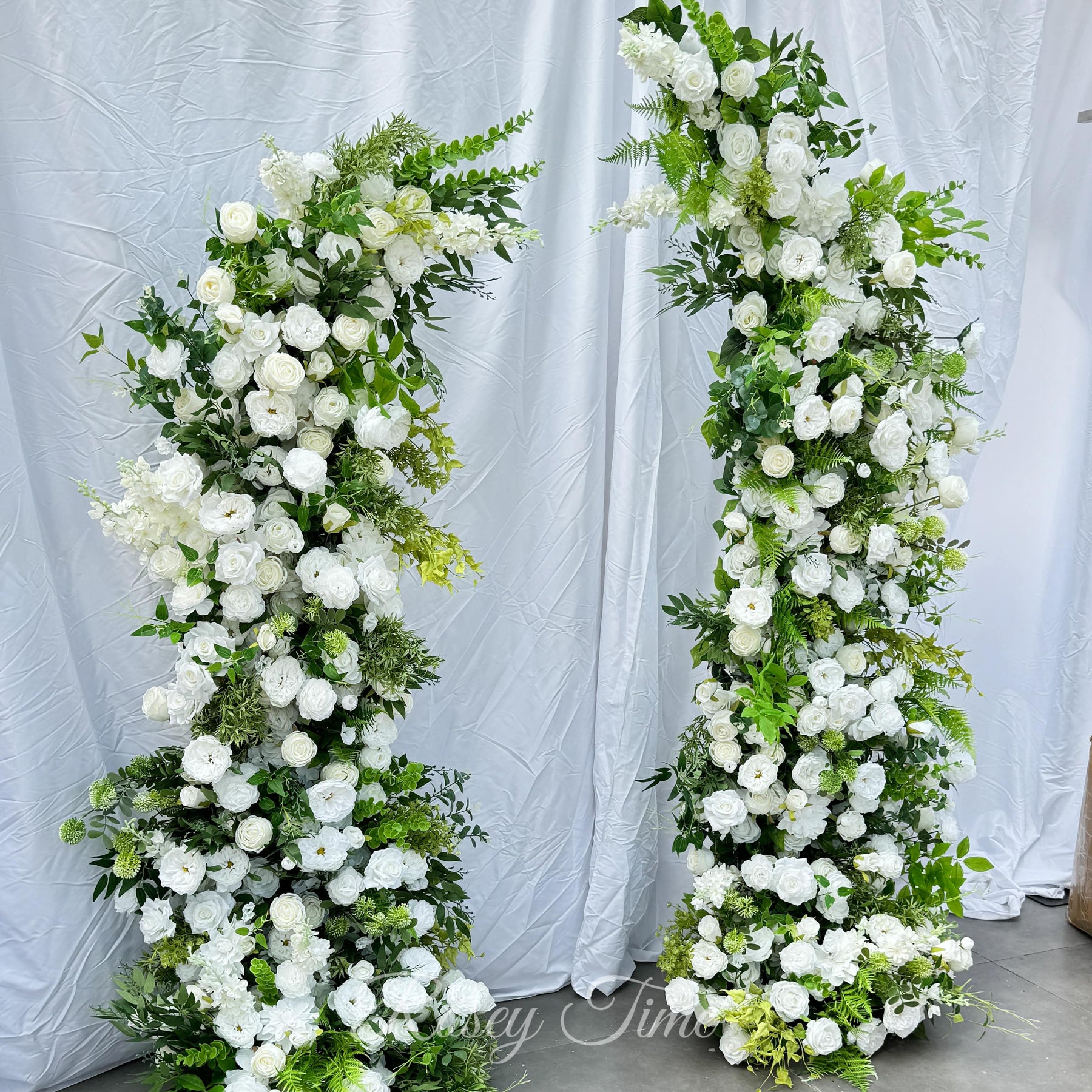 Roseytime Floral Pillars Arch Green White Flowers with Frame #RTP019