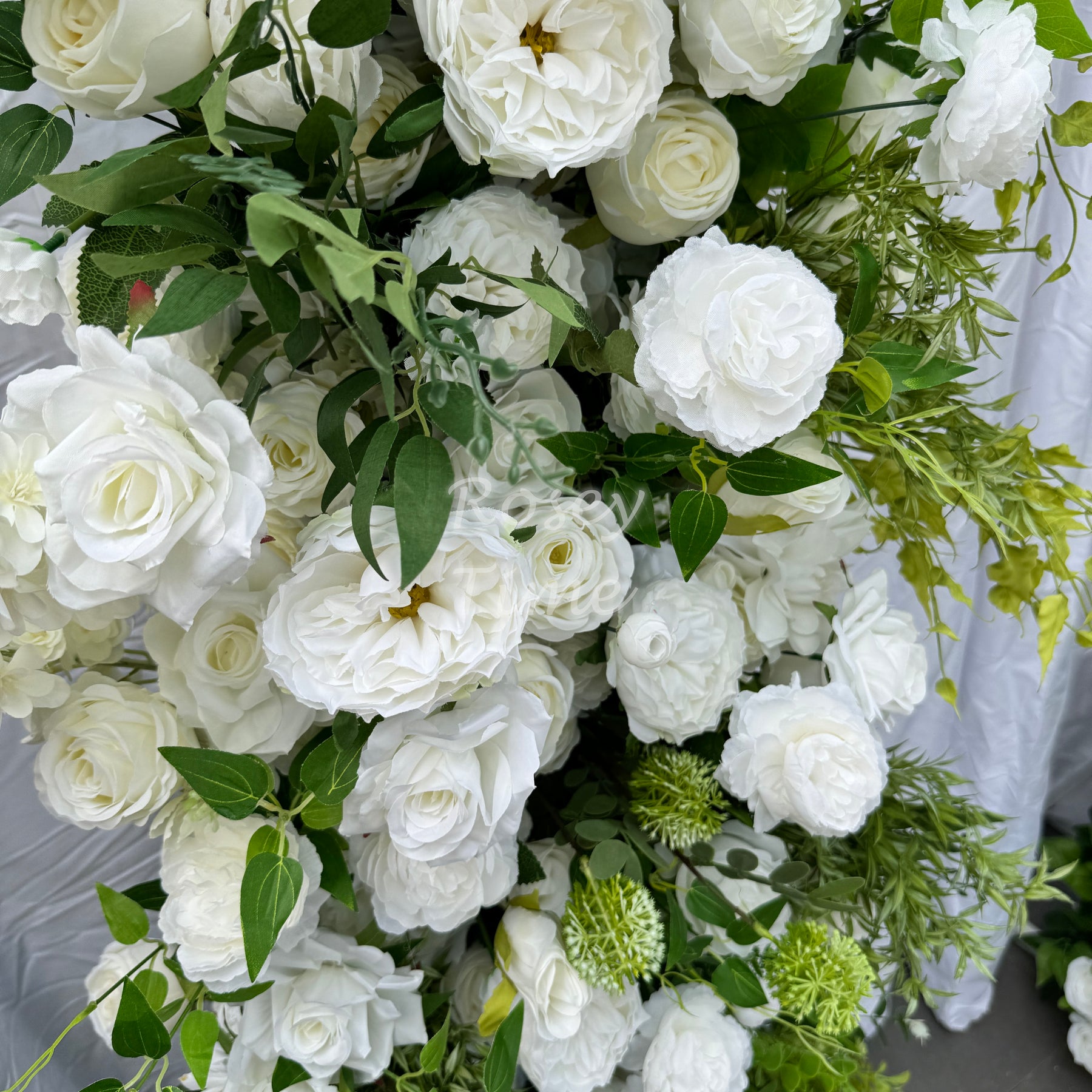 Roseytime Floral Pillars Arch Green White Flowers with Frame #RTP019