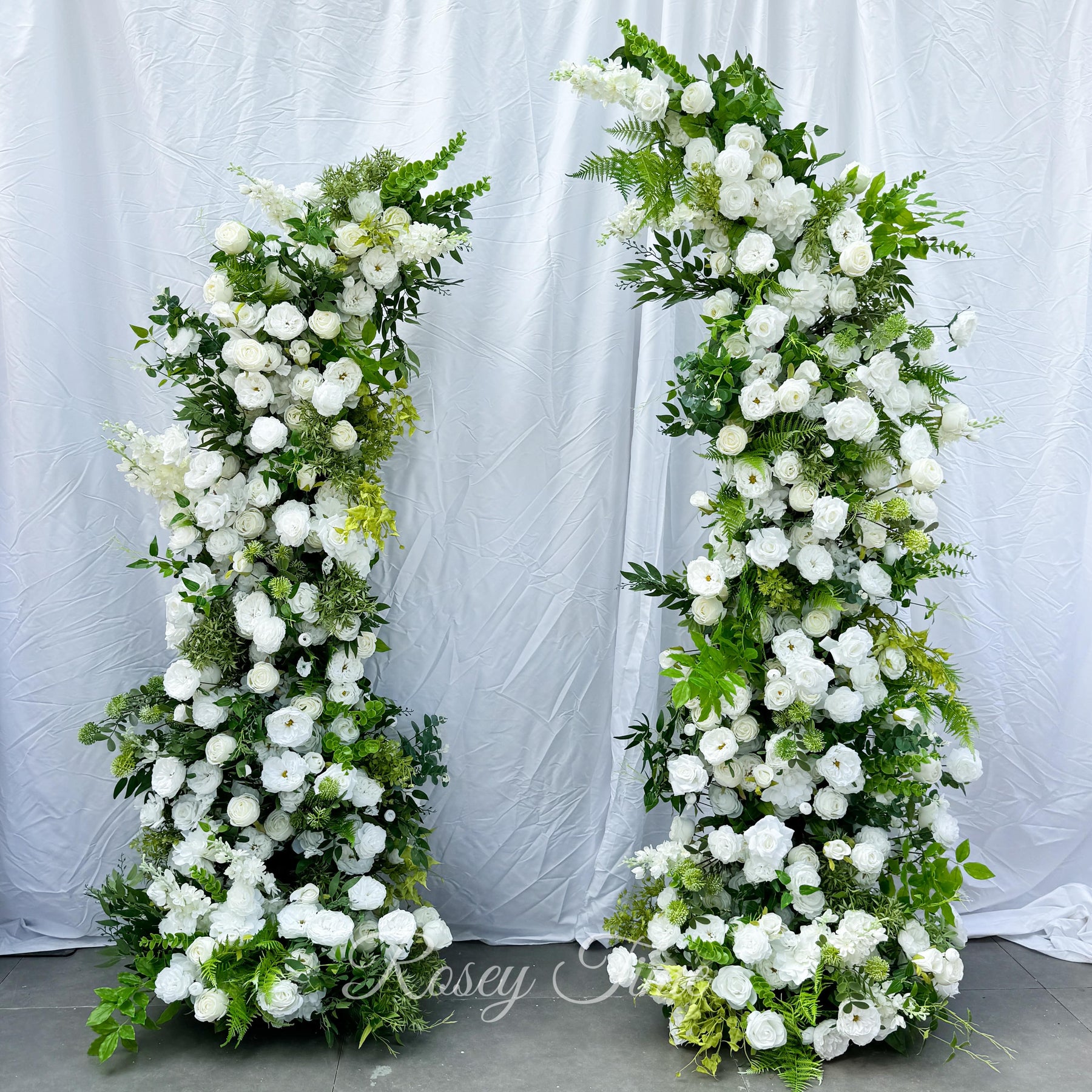 Roseytime Floral Pillars Arch Green White Flowers with Frame #RTP019