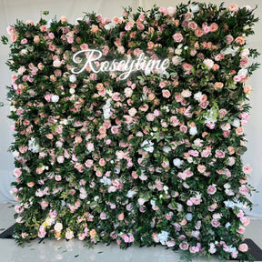 Roseytime 5D Green&Pink Flower Wall Roll Up Fabric Back #RTW252