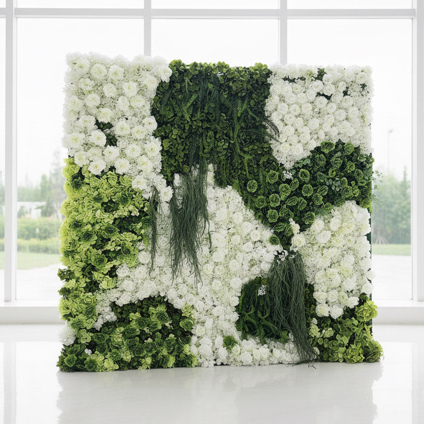 Roseytime 5D White&Green Flower Wall Roll Up Fabric Back #RTW361