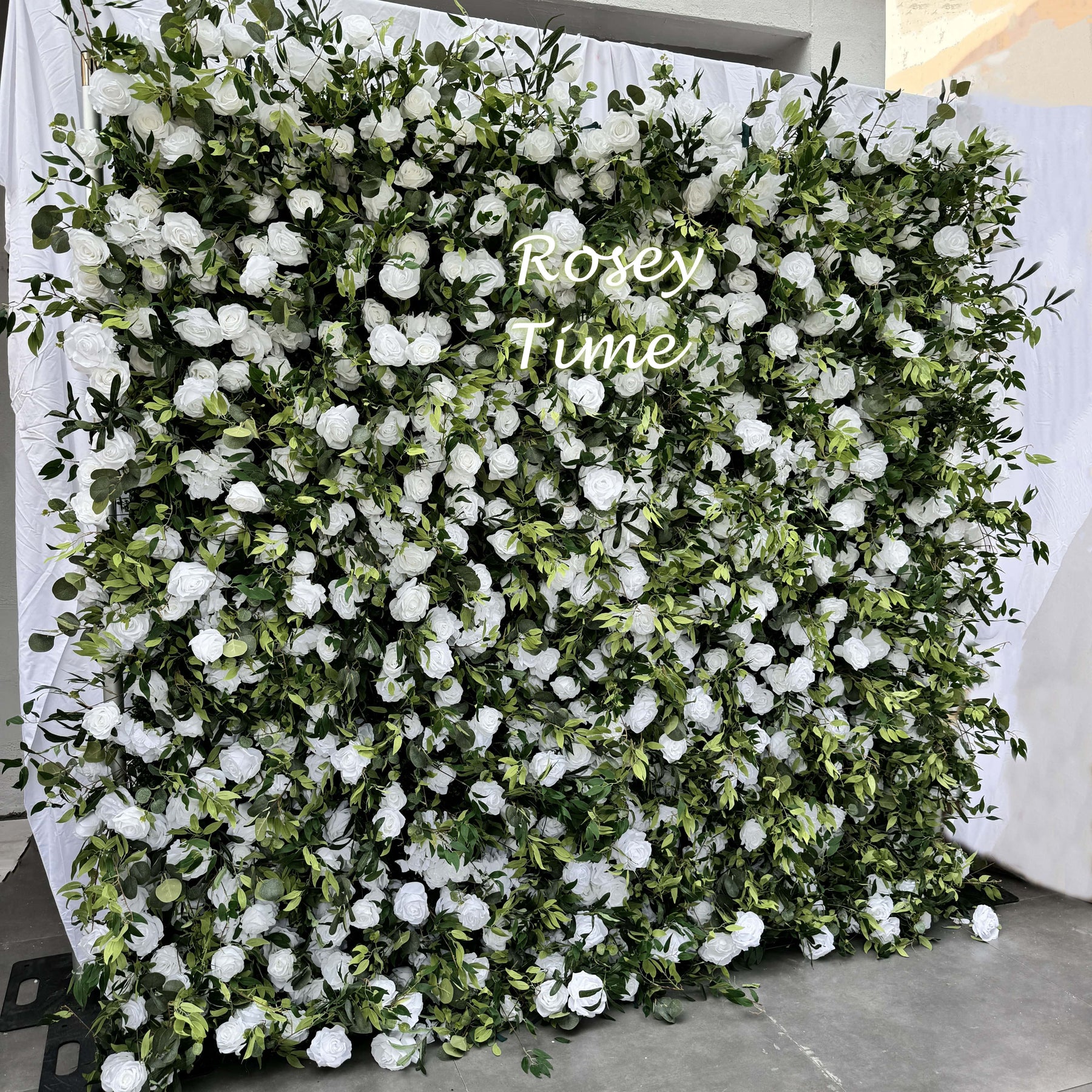 Roseytime 5D White&Green Flower Wall Roll Up Fabric Back #RTW043