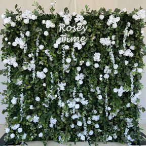 Roseytime 3D White&Green Greenery Flower Wall Roll Up Fabric Back #RTW012