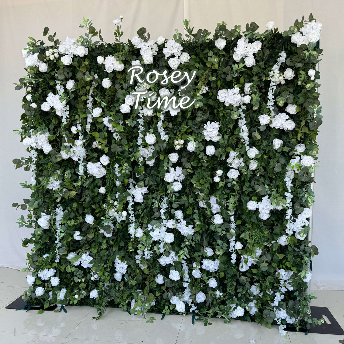 Roseytime 3D White&Green Greenery Flower Wall Roll Up Fabric Back #RTW012