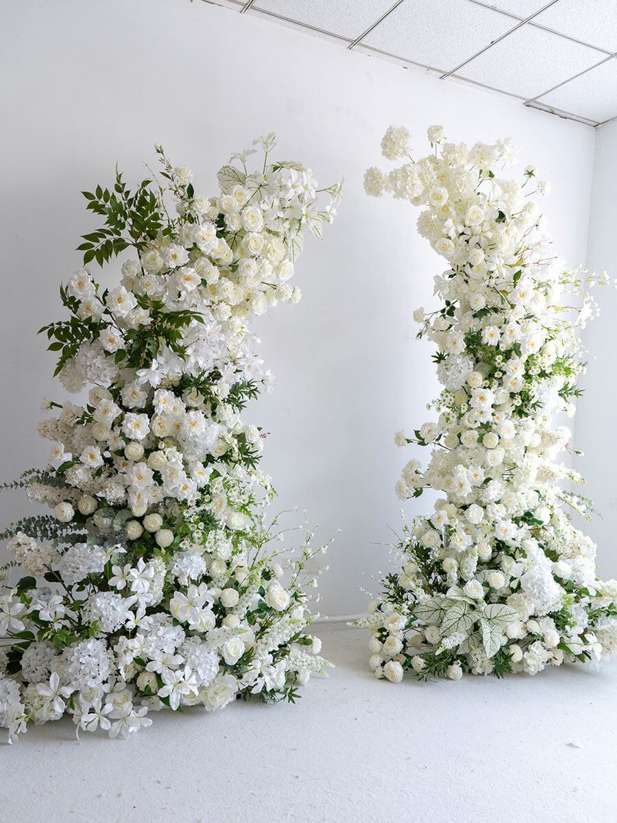 Roseytime Green&White Flower Pillars Arch with Frame #RTP051