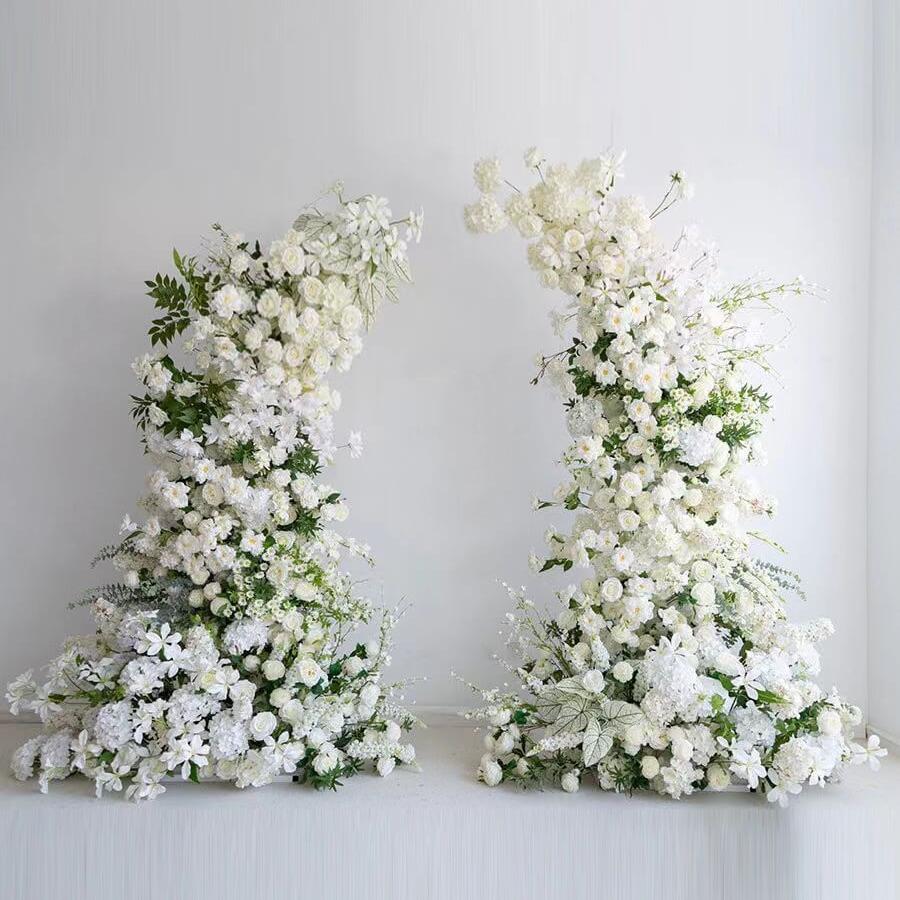 Roseytime Green&White Flower Pillars Arch with Frame #RTP051