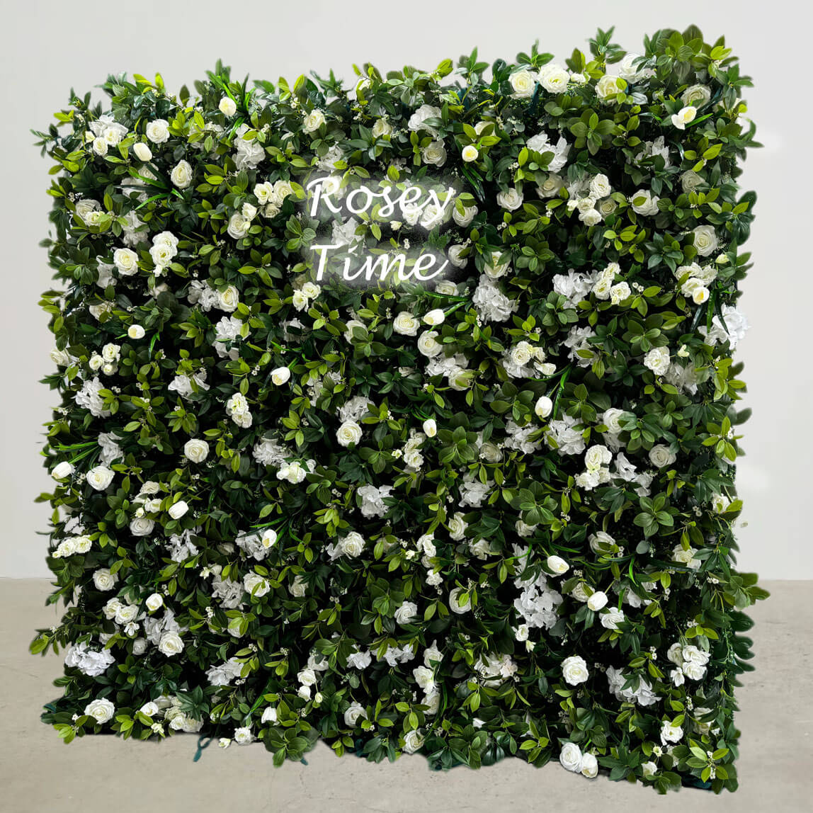 Roseytime 5D Greenery White&Green Flowers Wall Roll Up Fabric Back #RTW074