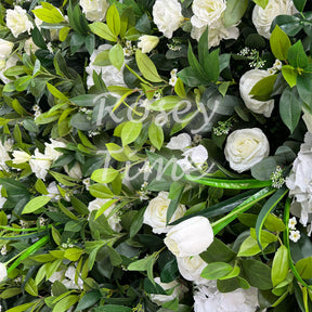 Roseytime 5D Greenery White&Green Flowers Wall Roll Up Fabric Back #RTW074