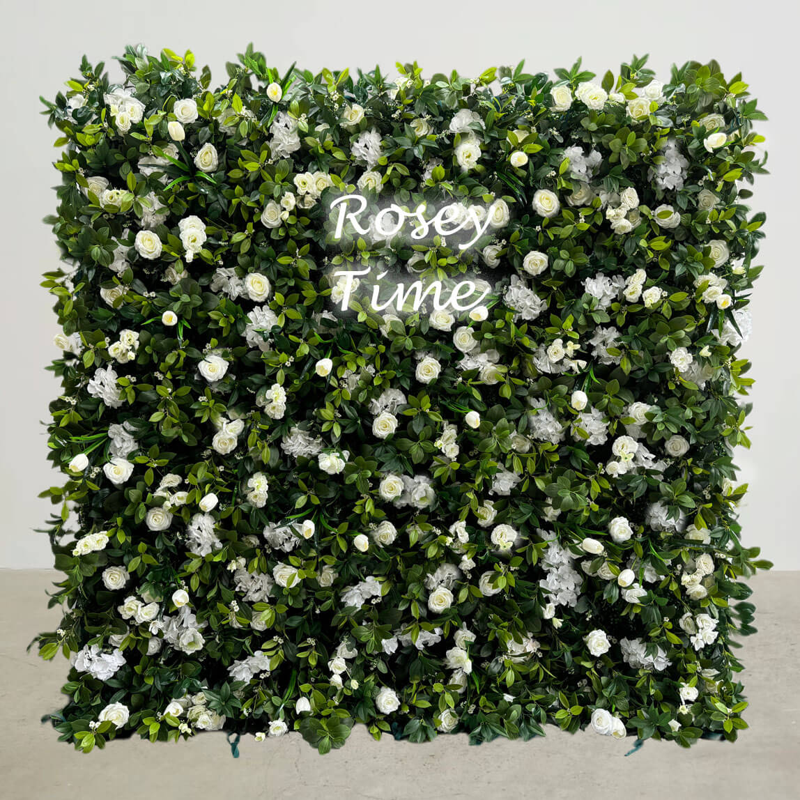 Roseytime 5D Greenery White&Green Flowers Wall Roll Up Fabric Back #RTW074