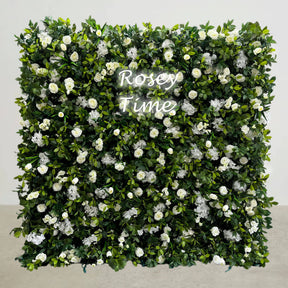 Roseytime 5D Greenery White&Green Flowers Wall Roll Up Fabric Back #RTW074