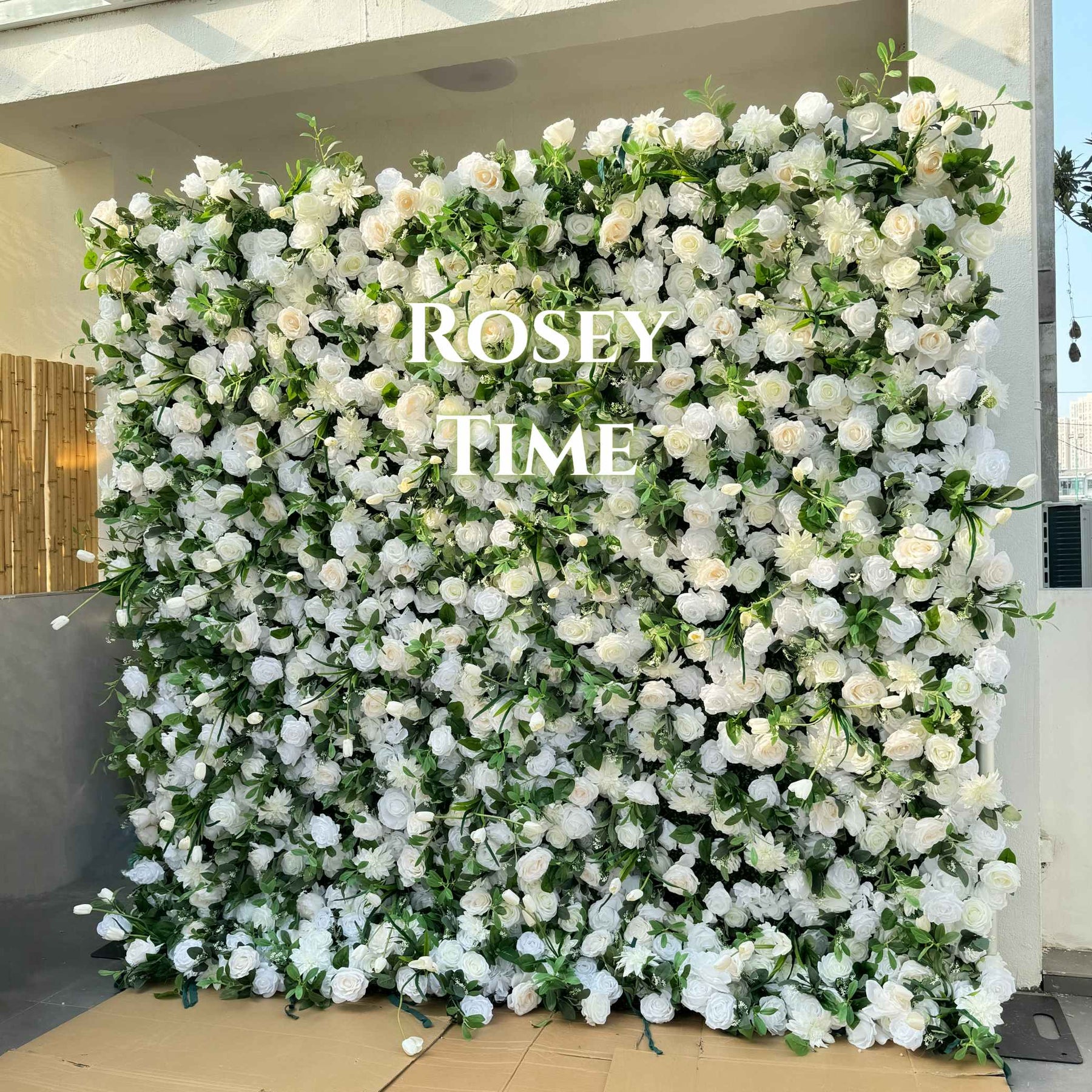 💥BF Sale 5D White&Green Flower Wall Roll Up Fabric Back #RTW075