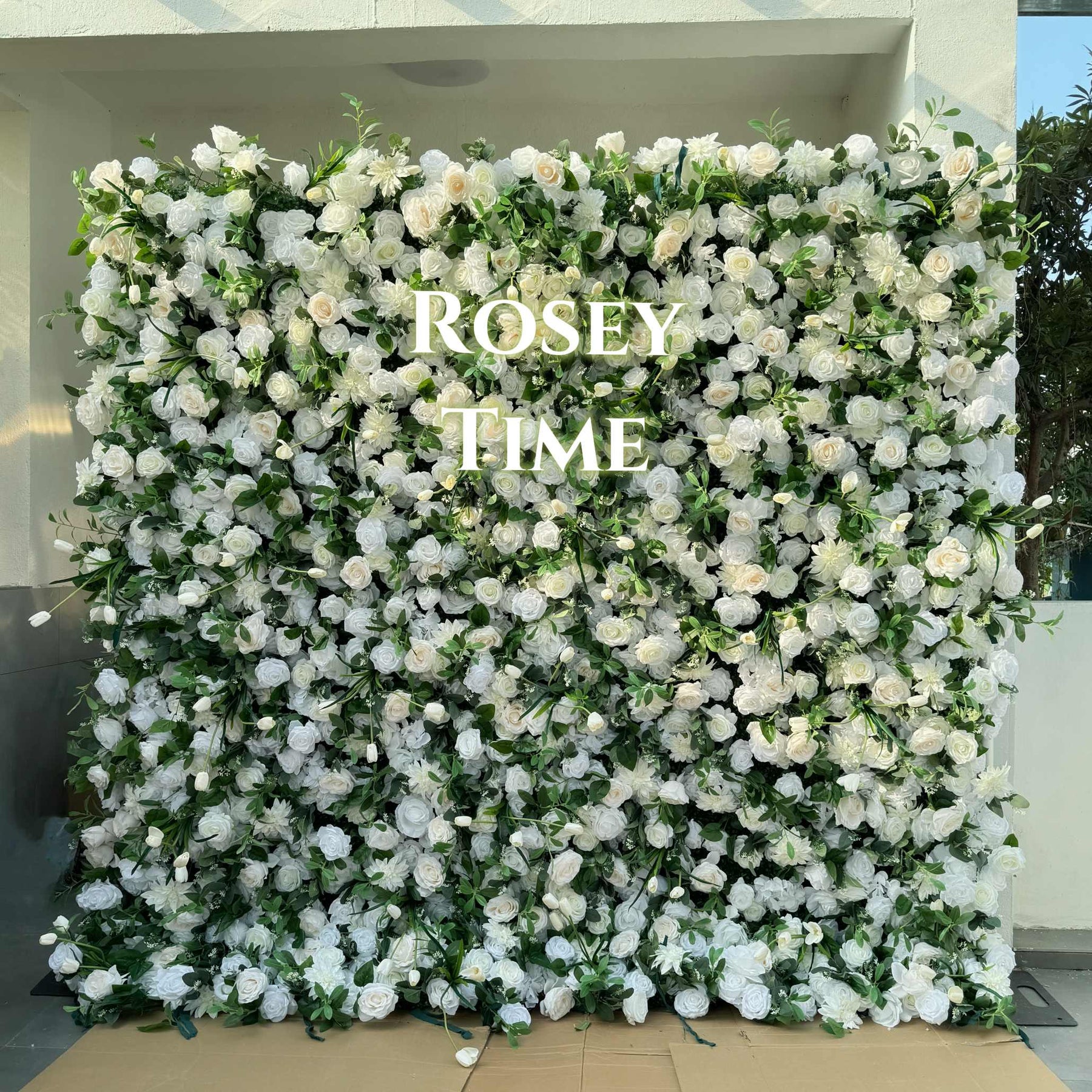 💥BF Sale 5D White&Green Flower Wall Roll Up Fabric Back #RTW075