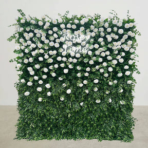 Roseytime 3D White&Green Wedding Flower Wall Roll Up Fabric Back #RTW067