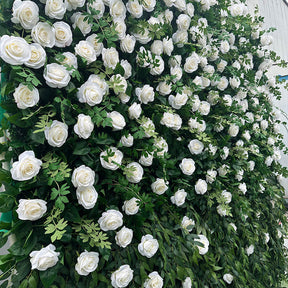 Roseytime 3D White&Green Wedding Flower Wall Roll Up Fabric Back #RTW067