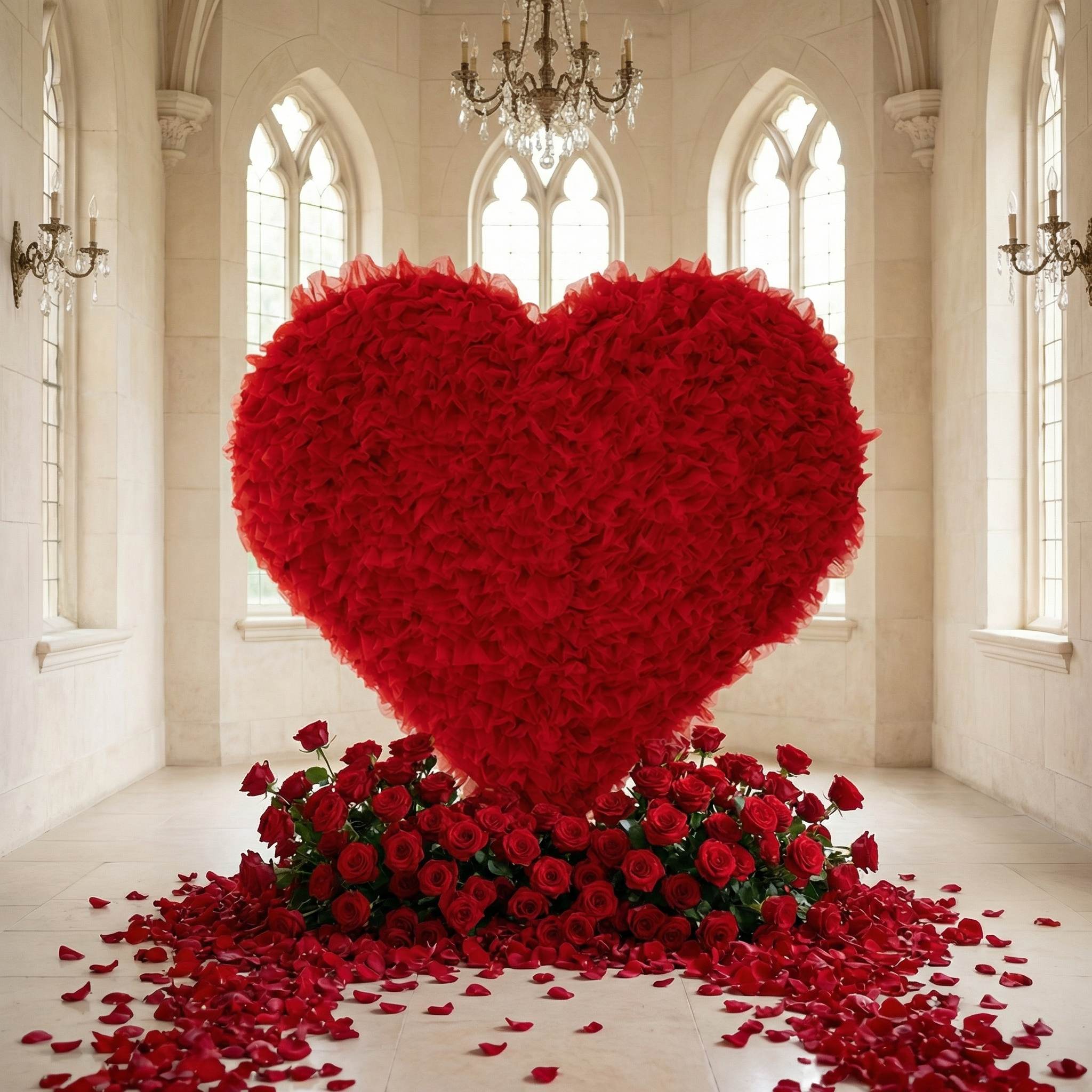 Roseytime Red Heart Tulle Wall Backdrop Roll Up Fabric Back #RTW374