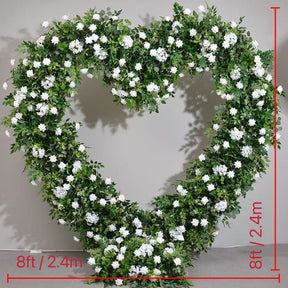 RoseyTime Green&White Heart Artificial Flower Arches With Frame Fabric Back