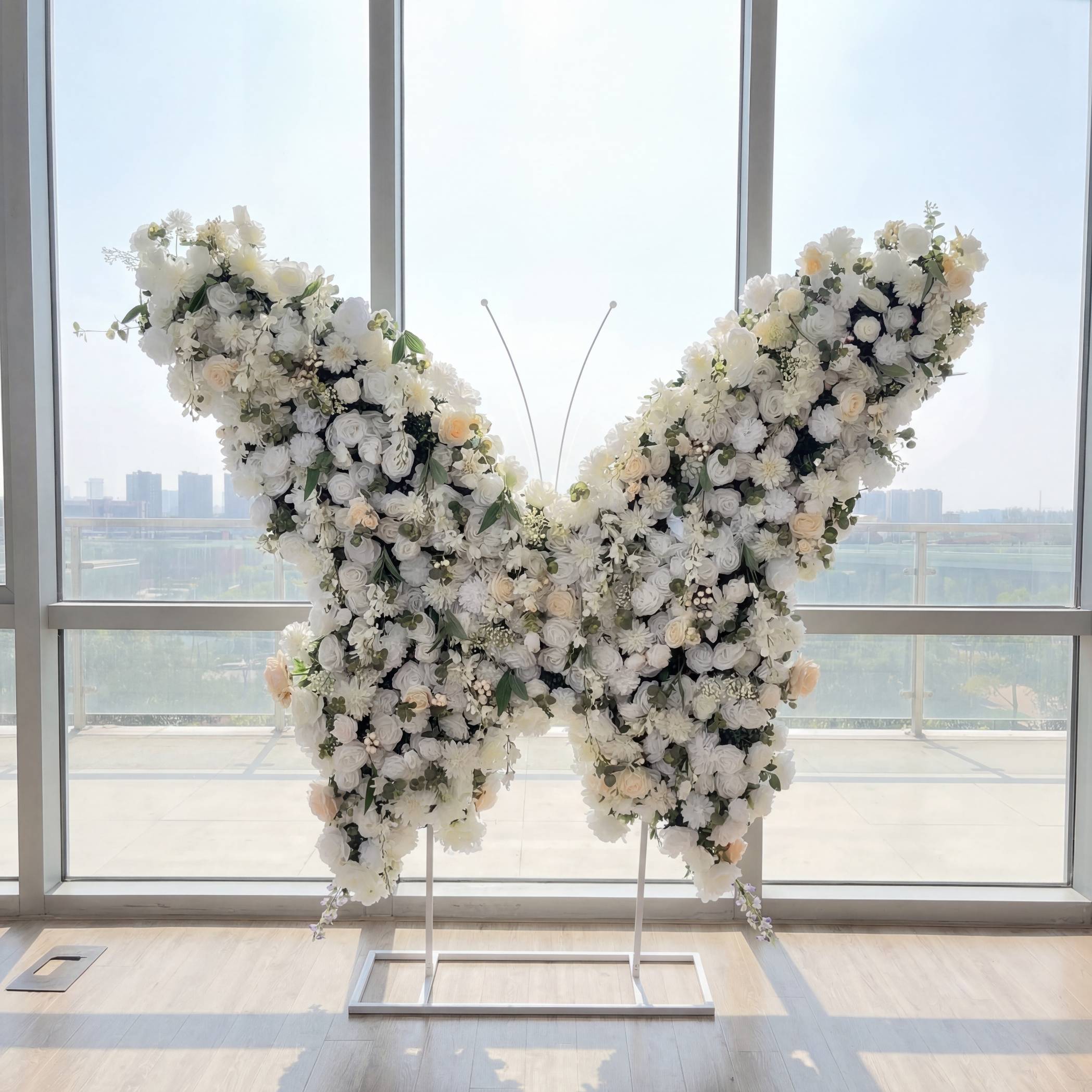 Roseytime White&Green Butterfly Flower Wall Roll Up Fabric Back #RTW415
