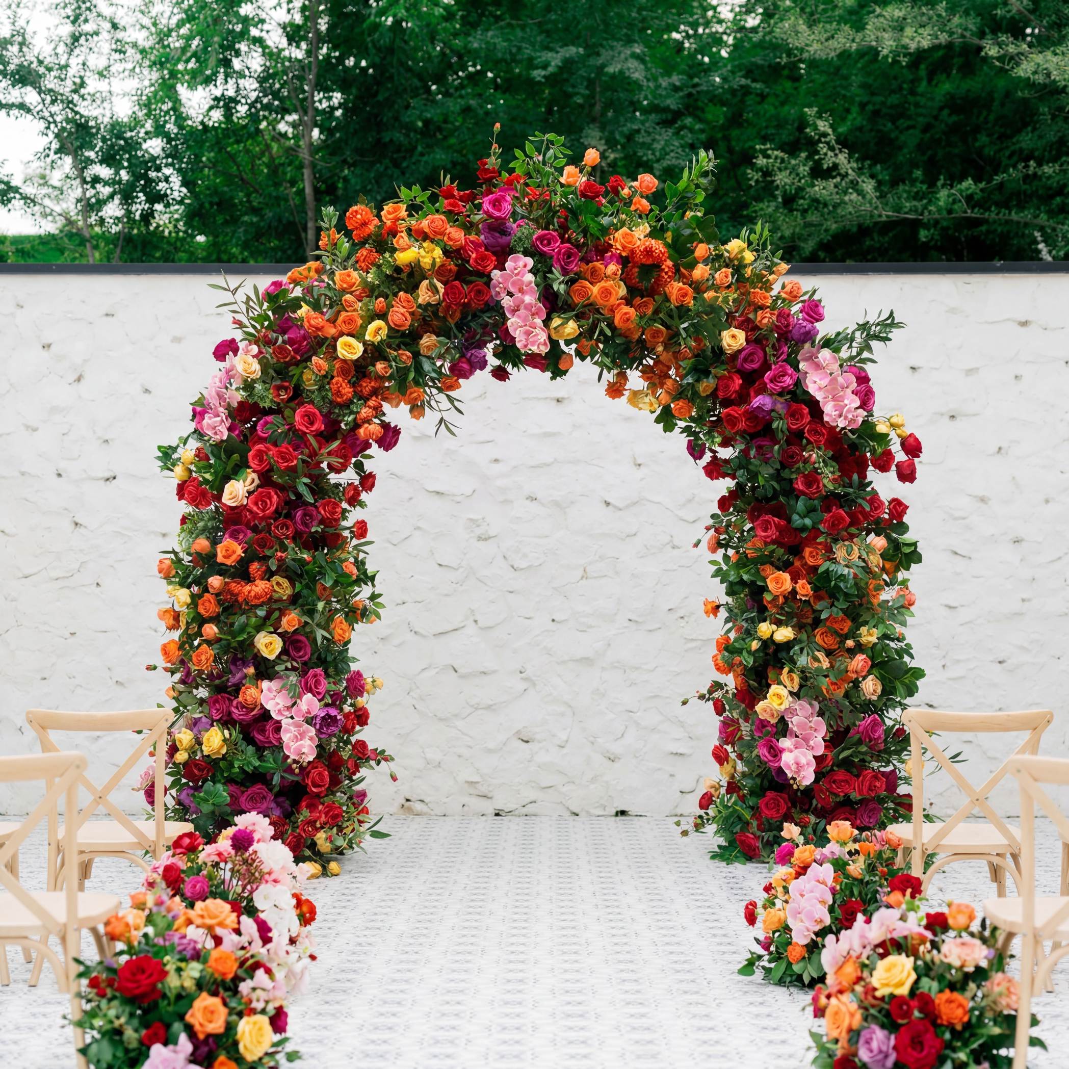 RoseyTime Hot Pink &Orange Flower Arch n-shape Round Arch #RTA153