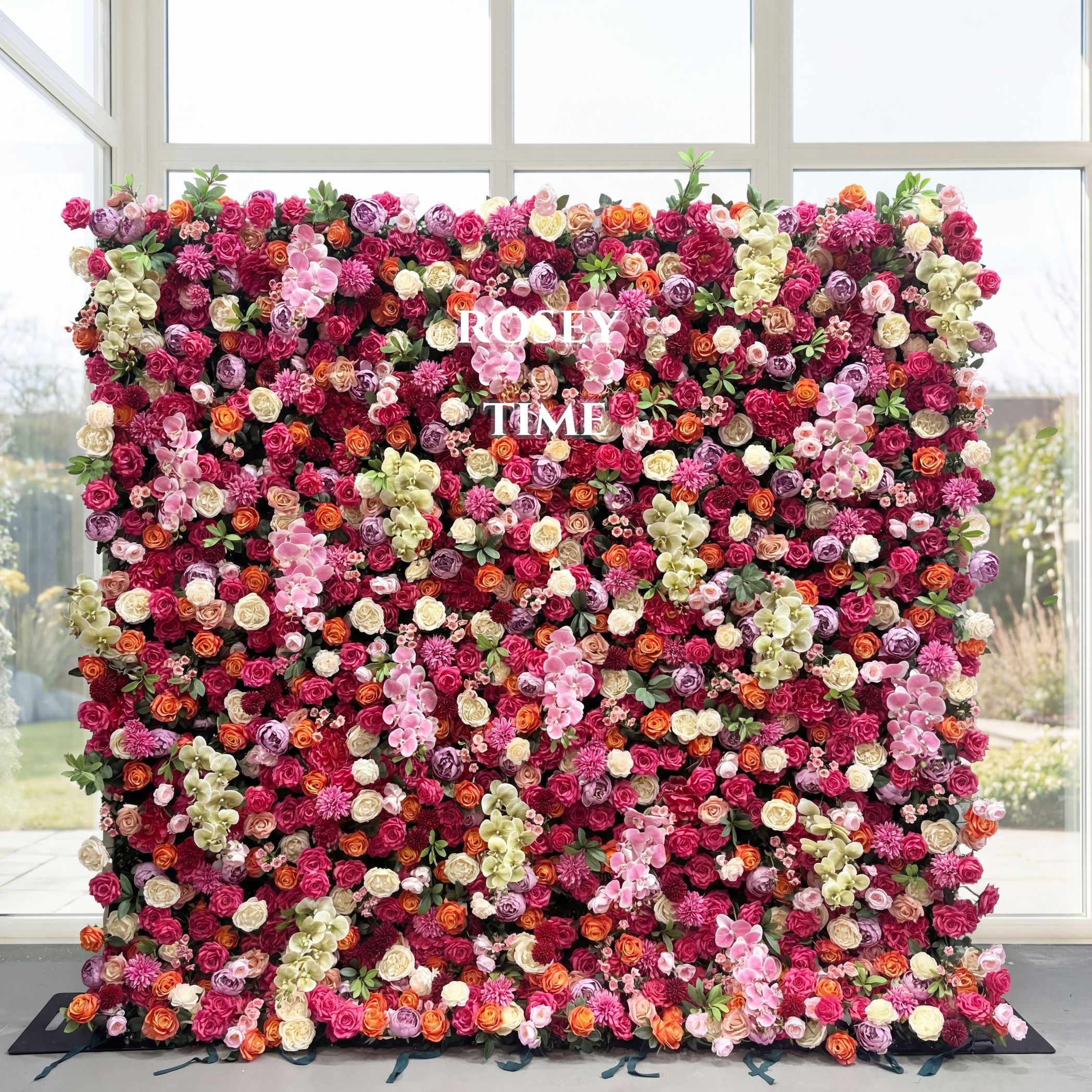 Roseytime 5D Orange&Hot Pink Flower Wall Roll Up Fabric Back #RTW319