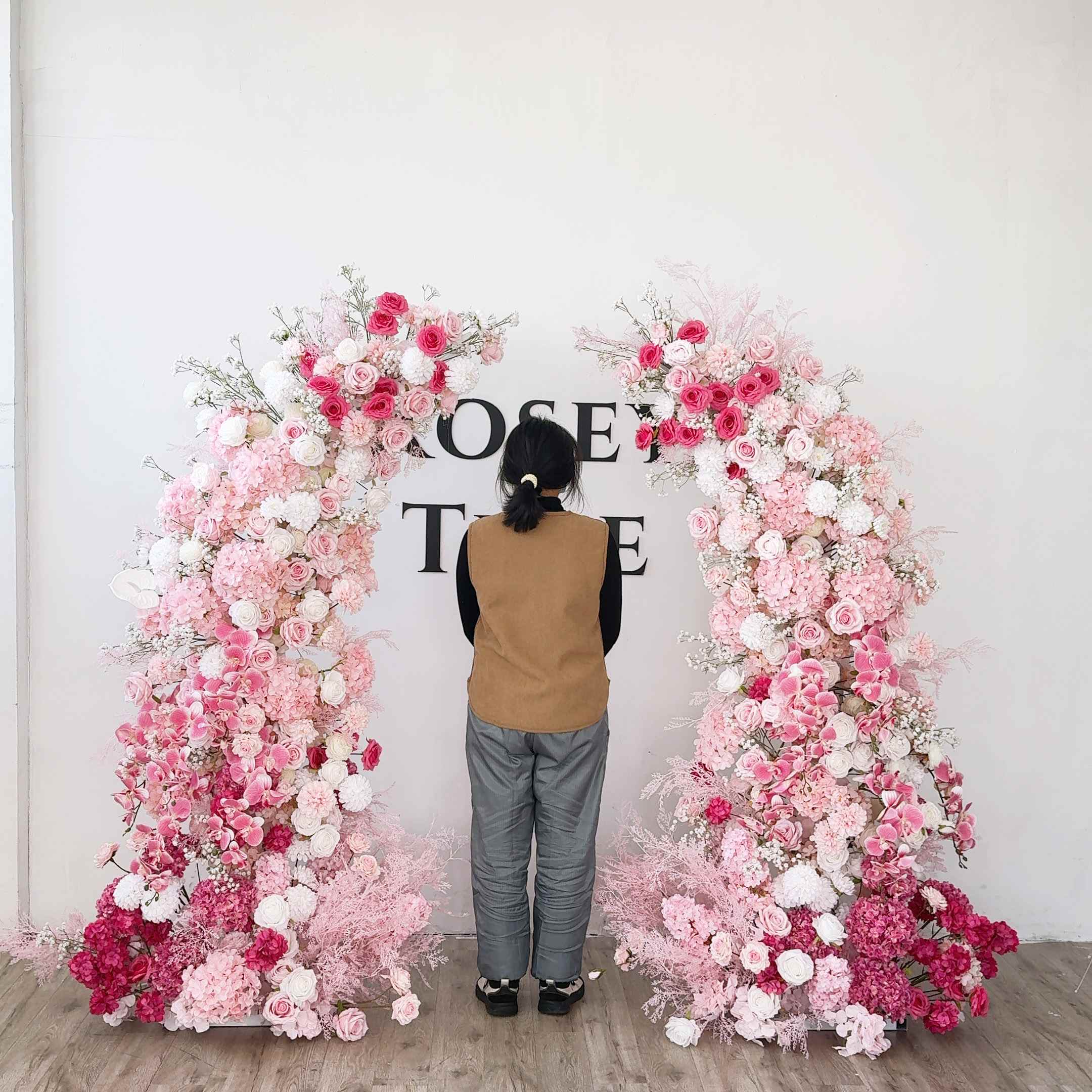 Roseytime Pink Flower Pillars Arch with Frame #RTP001