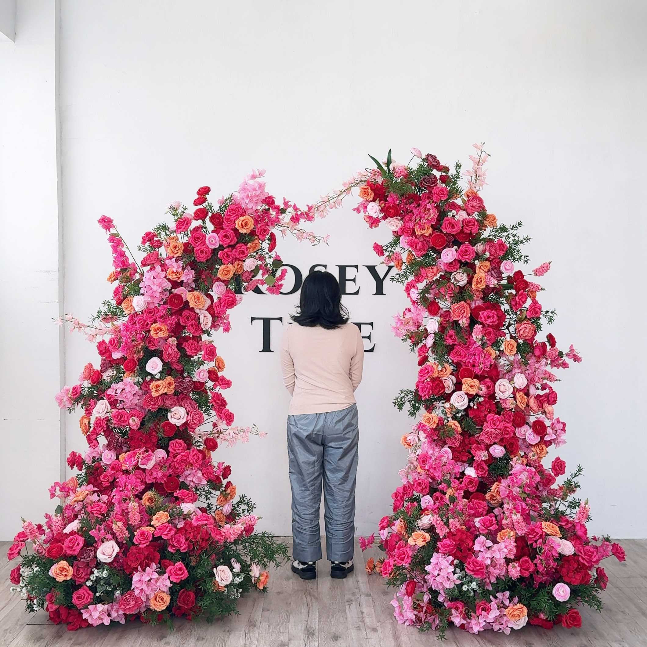 Roseytime Hot Pink Flower Pillars Arch with Frame #RTP106