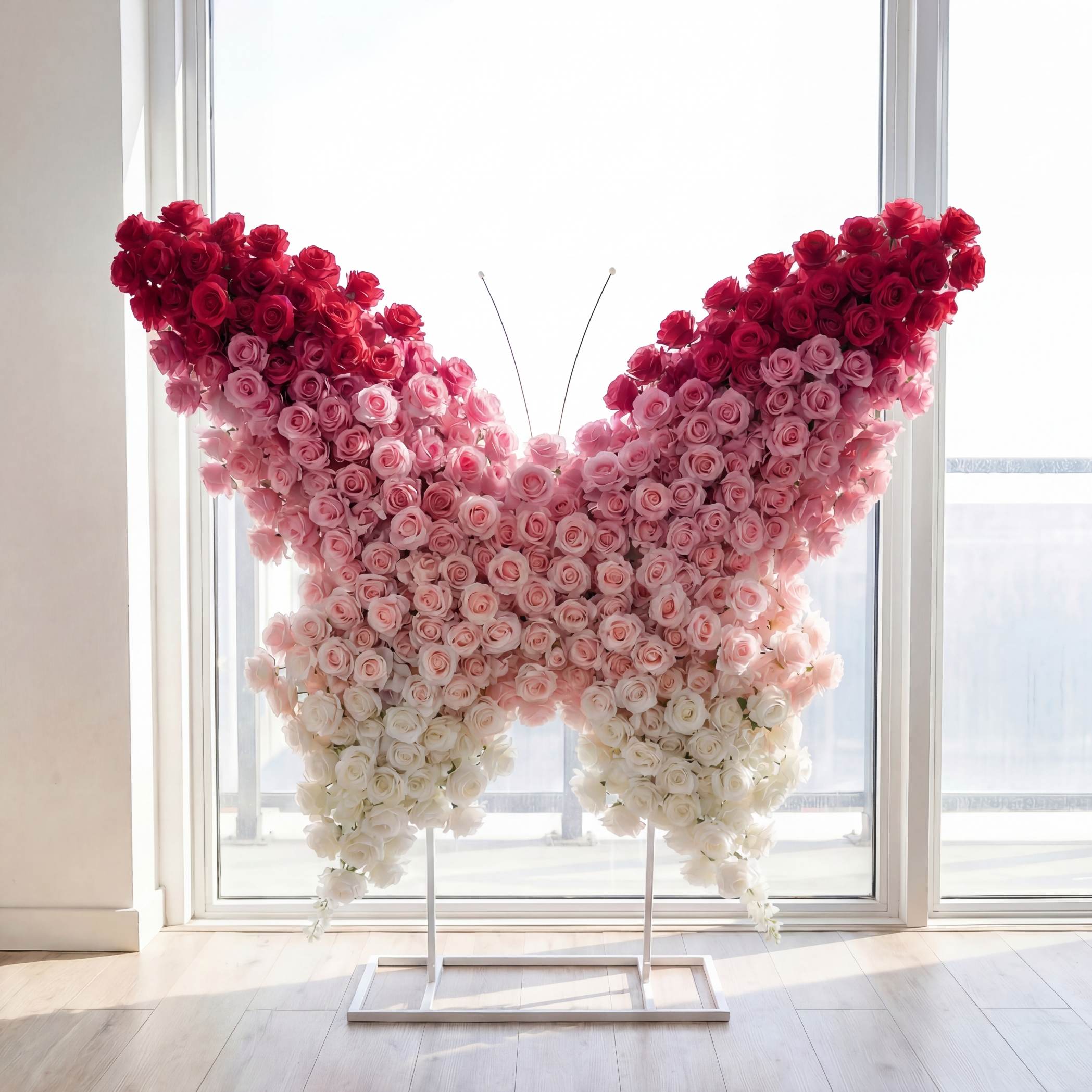 Roseytime Gradient Pink Butterfly Flower Wall Roll Up Fabric Back #RTW428