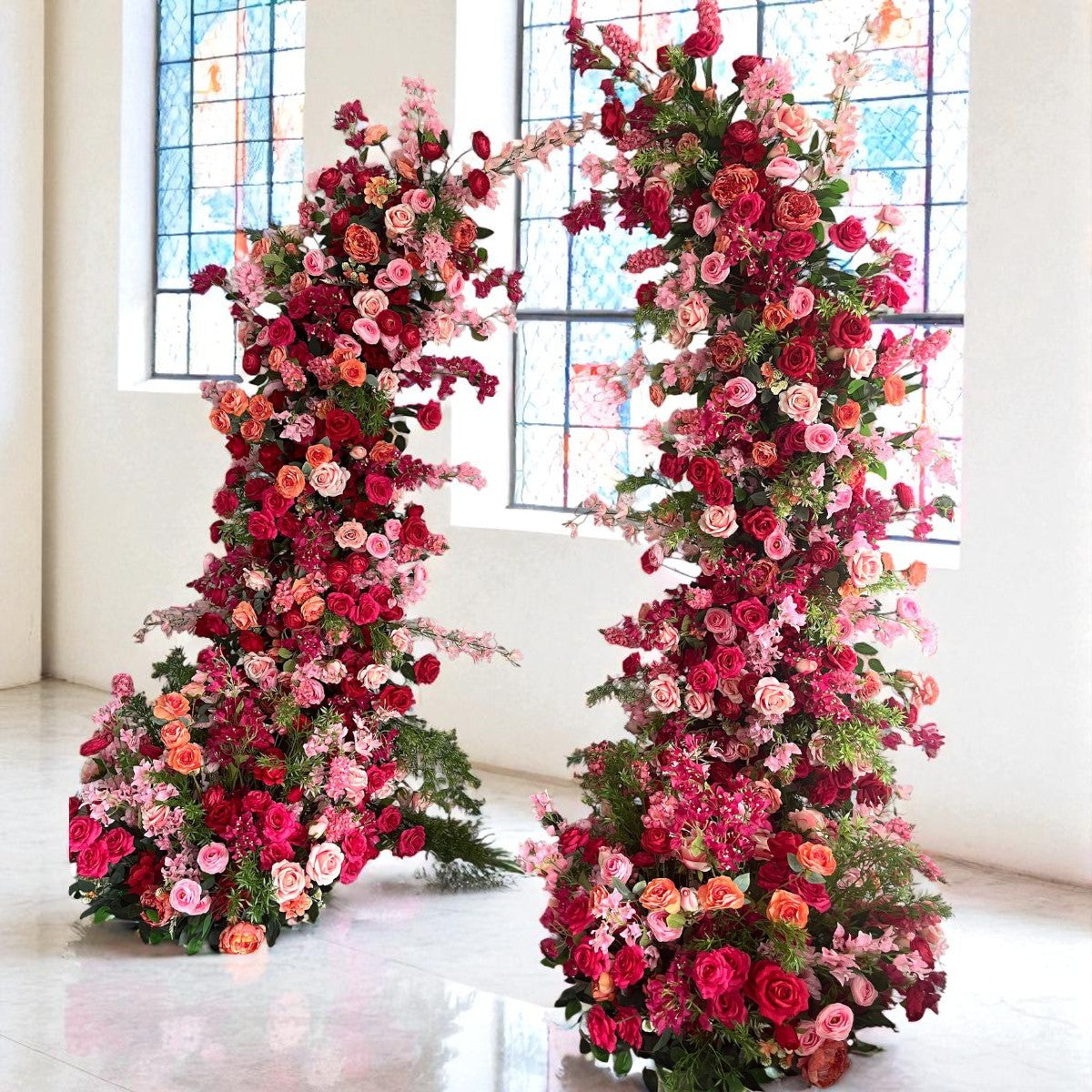 Roseytime Hot Pink Flower Pillars Arch with Frame #RTP106