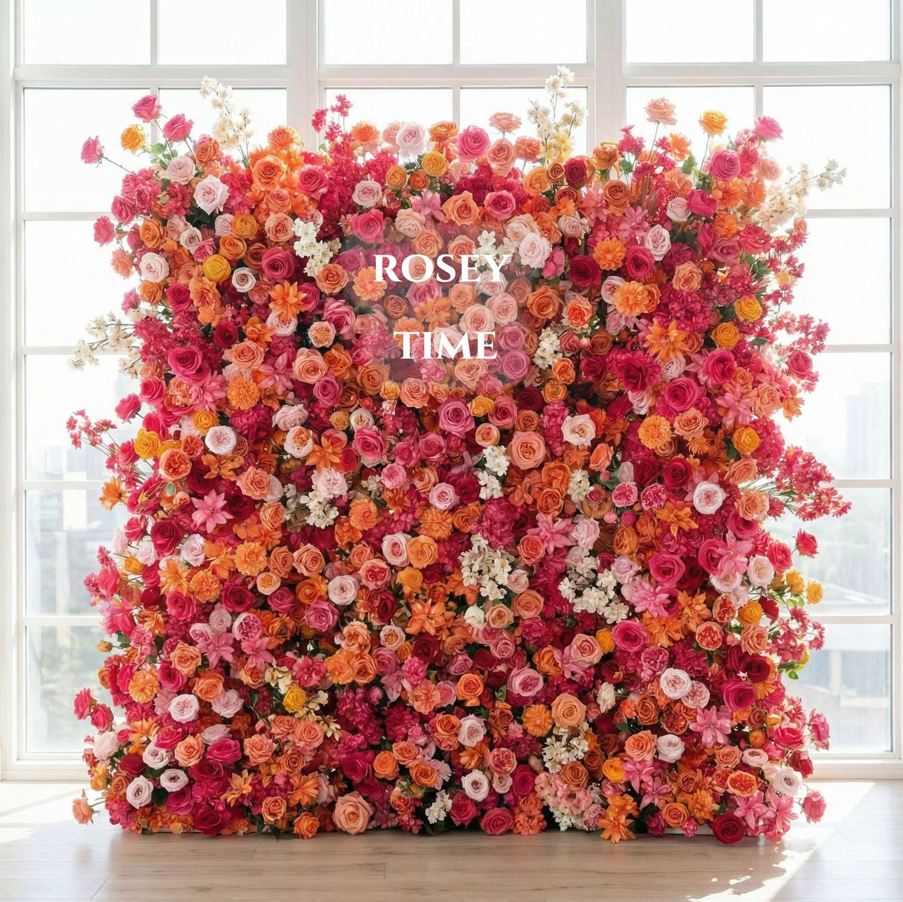 Roseytime 5D Fuchsia&Orange Flower Wall Roll Up Fabric Back #RTW371