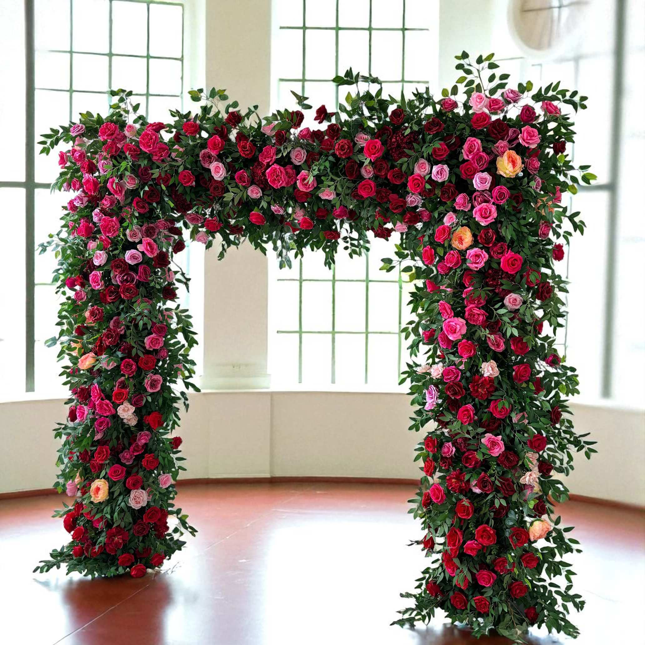 Roseytime Hot Pink&Red Square Flower Arch Fabric Back#RTA356