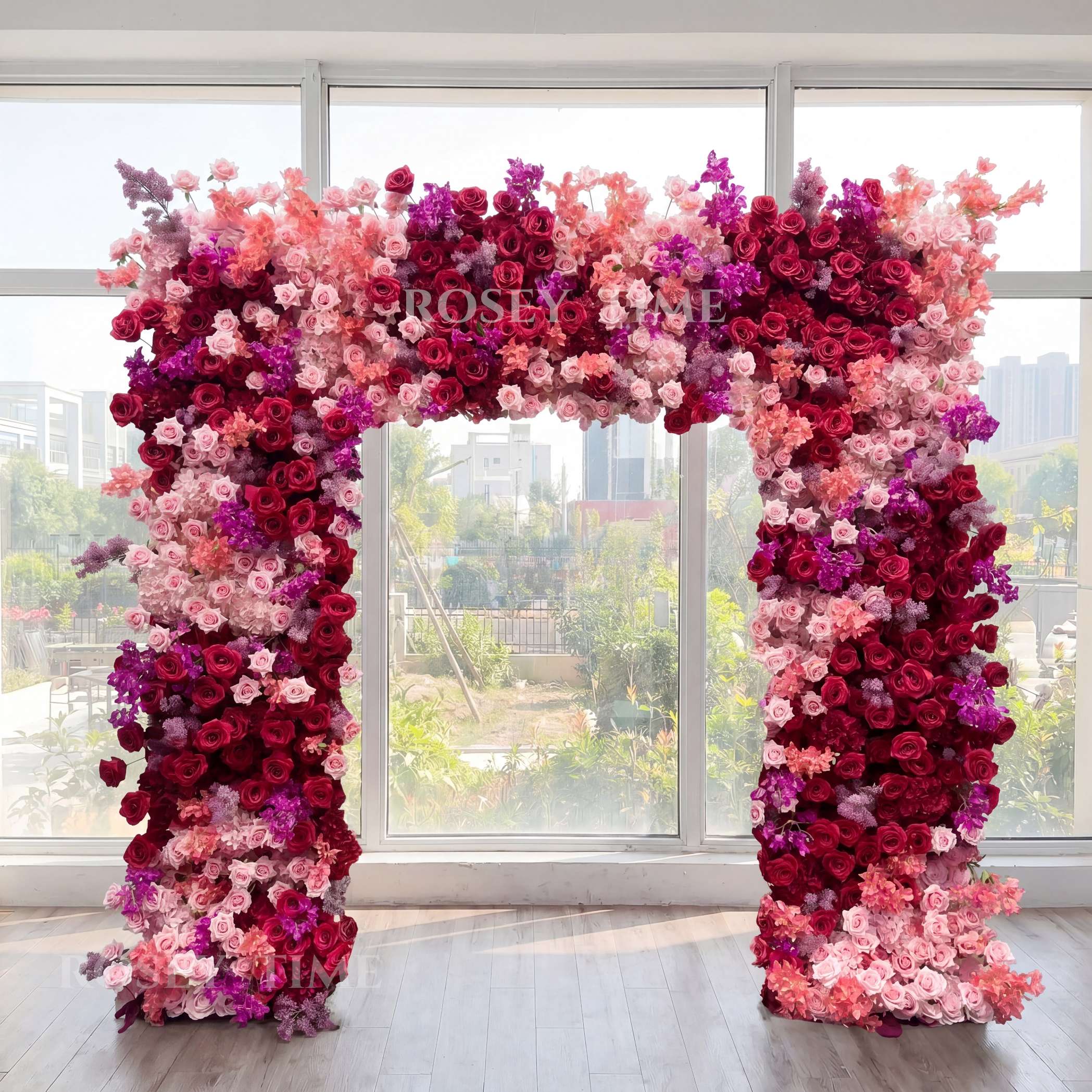 Roseytime Hot Pink Square Flower Arch Fabric Back#RTA091