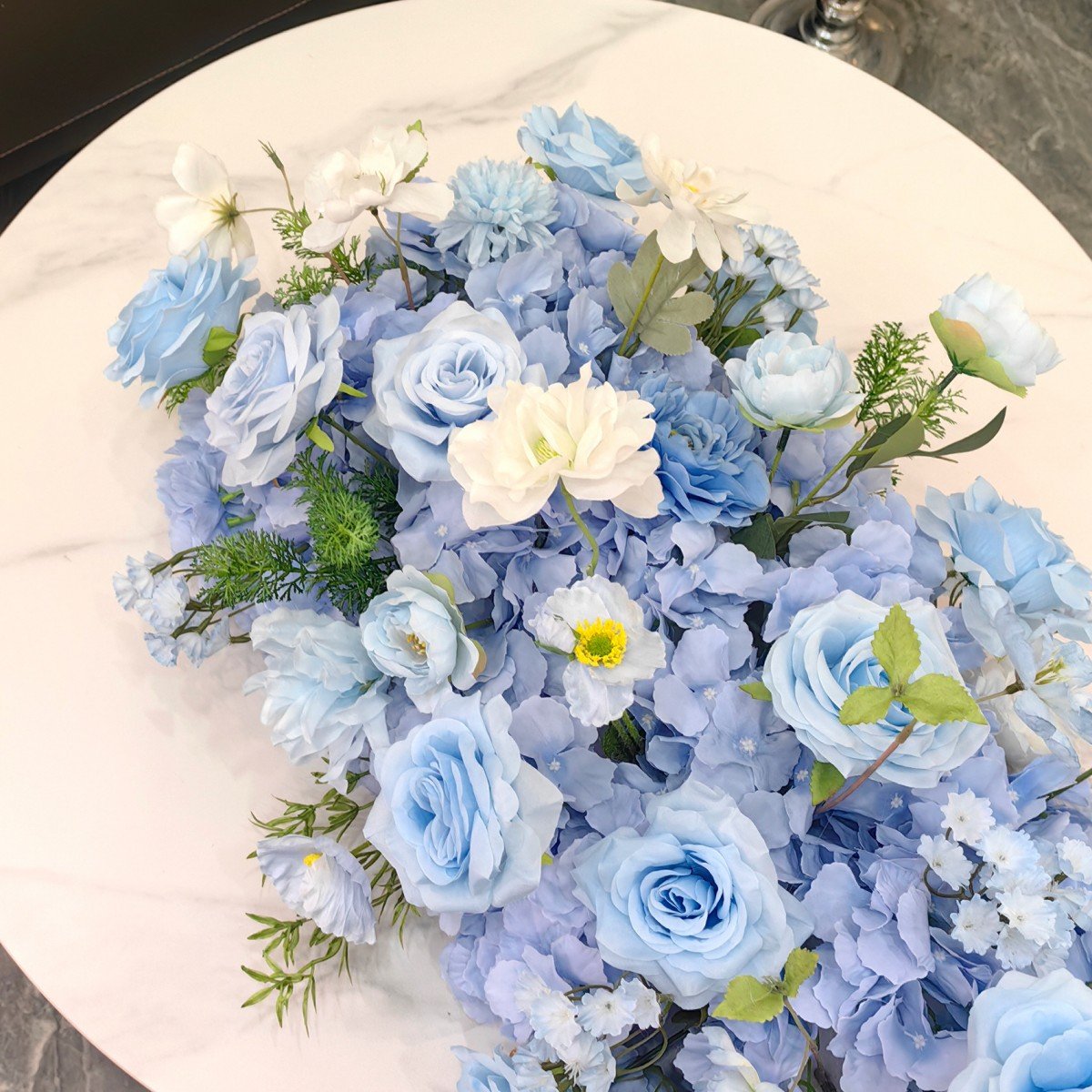 Roseytime White&Blue Flower Runner Table Flower Decor#RTR091