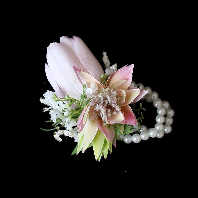 Roseytime Light Pink Tulip Wrist Corsage for Wedding RTWC010